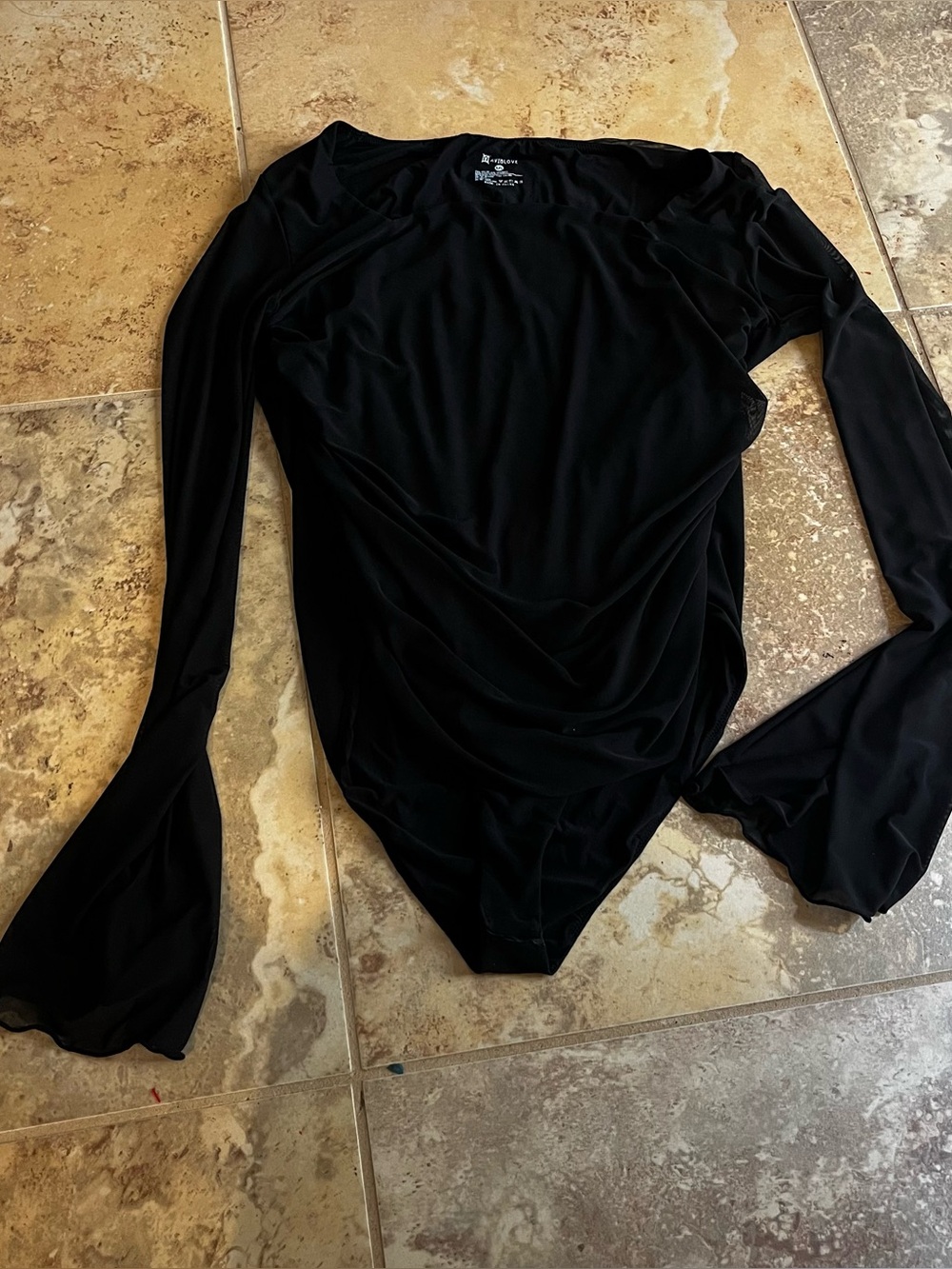 Avidlove black long sheer sleeve bodysuit xxl